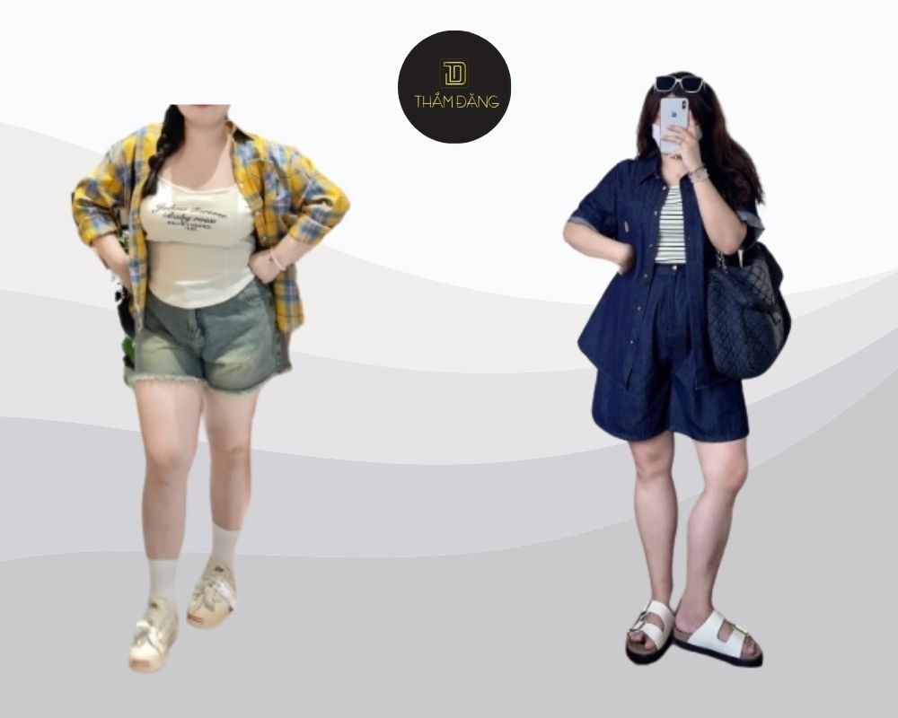 Với vóc dáng đầy đặn, hãy ưu tiên áo sơ mi suông nhẹ và quần short chữ A có độ dài vừa phải để tạo cảm giác gọn gàng