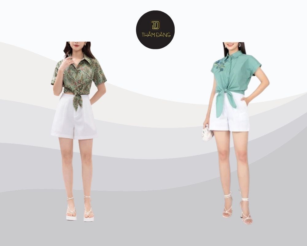 Áo sơ mi croptop và quần short cạp cao: gợi ý hoàn hảo để khoe khéo vòng eo thon gọn và đôi chân dài quyến rũ.