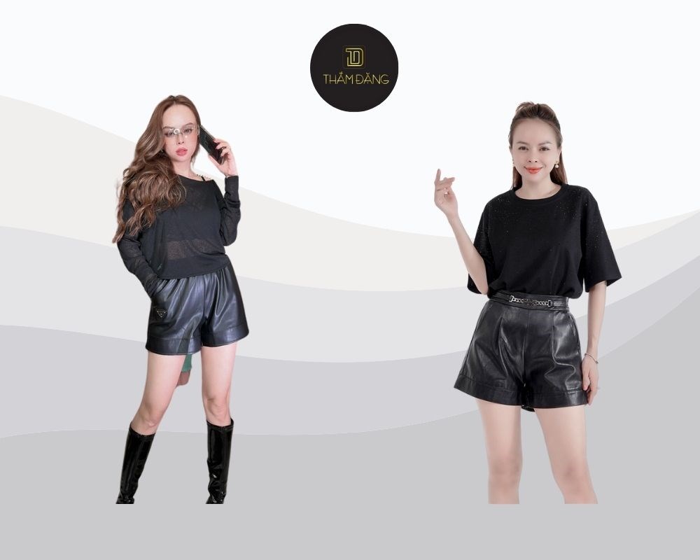 Quần short da điểm nhấn cá tính và bụi bặm cho outfit thêm thu hút.