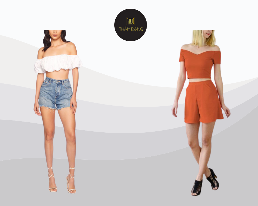 Set đồ croptop trễ vai và quần short năng động tôn dáng mùa hè.