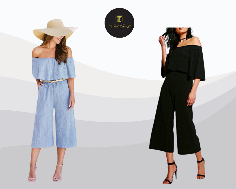 Thanh lịch nhẹ nhàng cùng áo trễ vai và quần culottes thoải mái.
