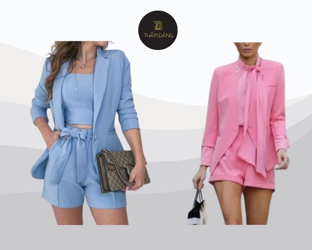 Áo vest, quần short và áo trong cùng tông màu đơn sắc mang đến vẻ tinh tế, thời thượng và dễ dàng tạo ấn tượng mạnh mẽ.
