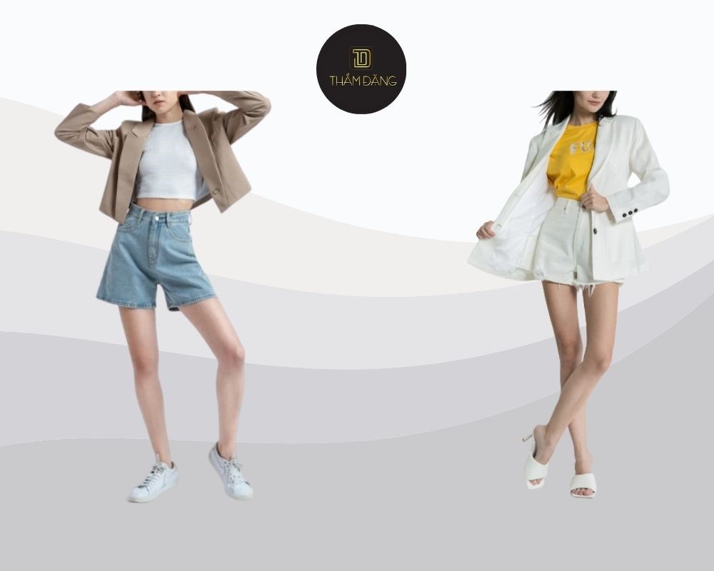Áo vest dáng oversized mix cùng quần short jeans tạo nên phong cách năng động, cá tính mà vẫn giữ được nét sang trọng.