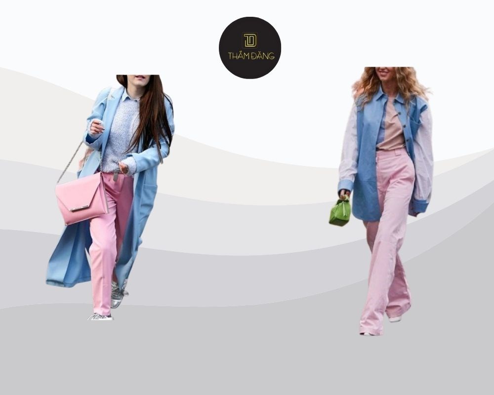 Vẻ trẻ trung, sành điệu khi mix quần hồng nhạt với áo xanh dương