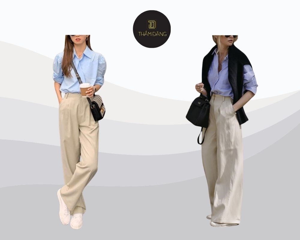 Áo xanh dương mặc với quần màu gì nữ tính
