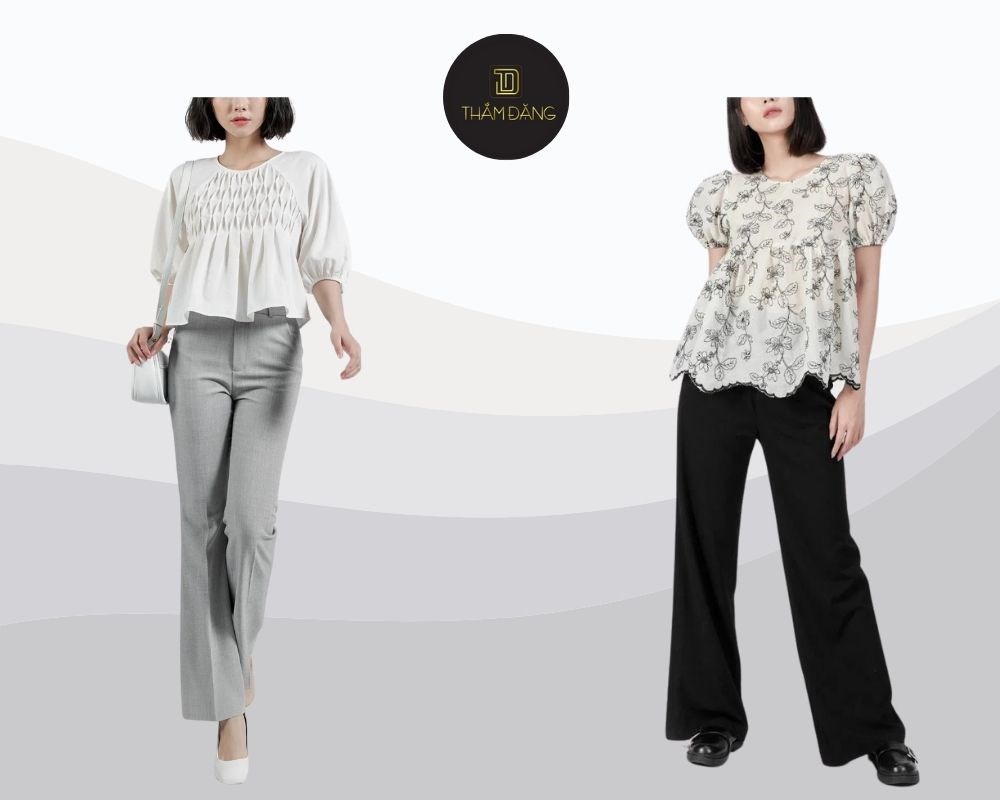 Phối đồ với váy babydoll và quần tây suông chuẩn công sở