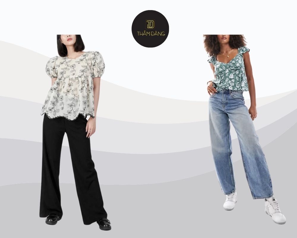 Baby doll tay phồng phối jeans trắng tạo phong cách trẻ trung, thanh lịch - Gợi ý khi không biết áo baby doll trắng phối với quần gì