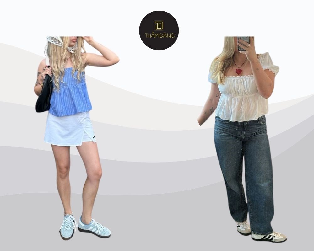 Áo baby doll và chân váy chữ A giúp tôn dáng cân đối hơn