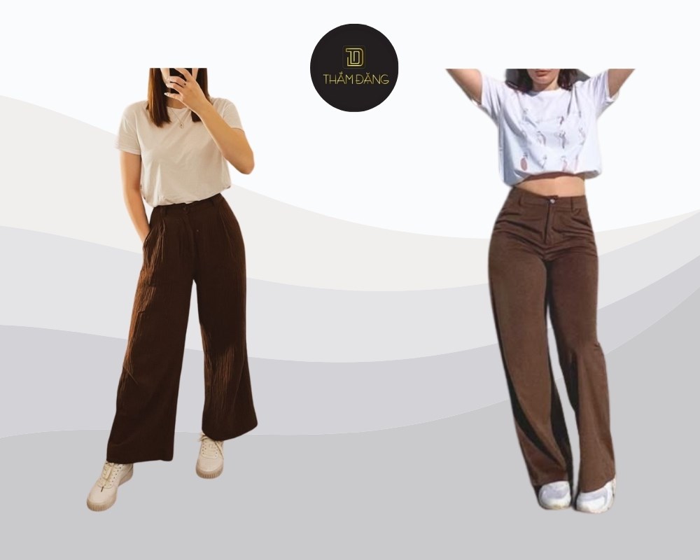 áo blouse trắng phối quần suông nâu đất thanh lịch