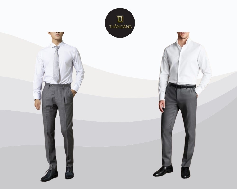 set đồ áo sơ mi trắng phối quần âu xám thanh lịch cho quý ông Bạch Lạp Kim