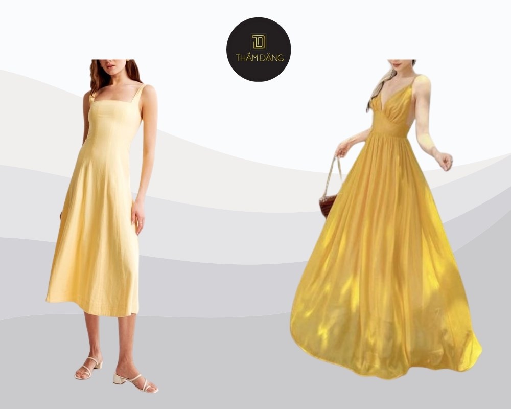váy maxi vàng nhạt phối sandal trắng siêu nữ tính