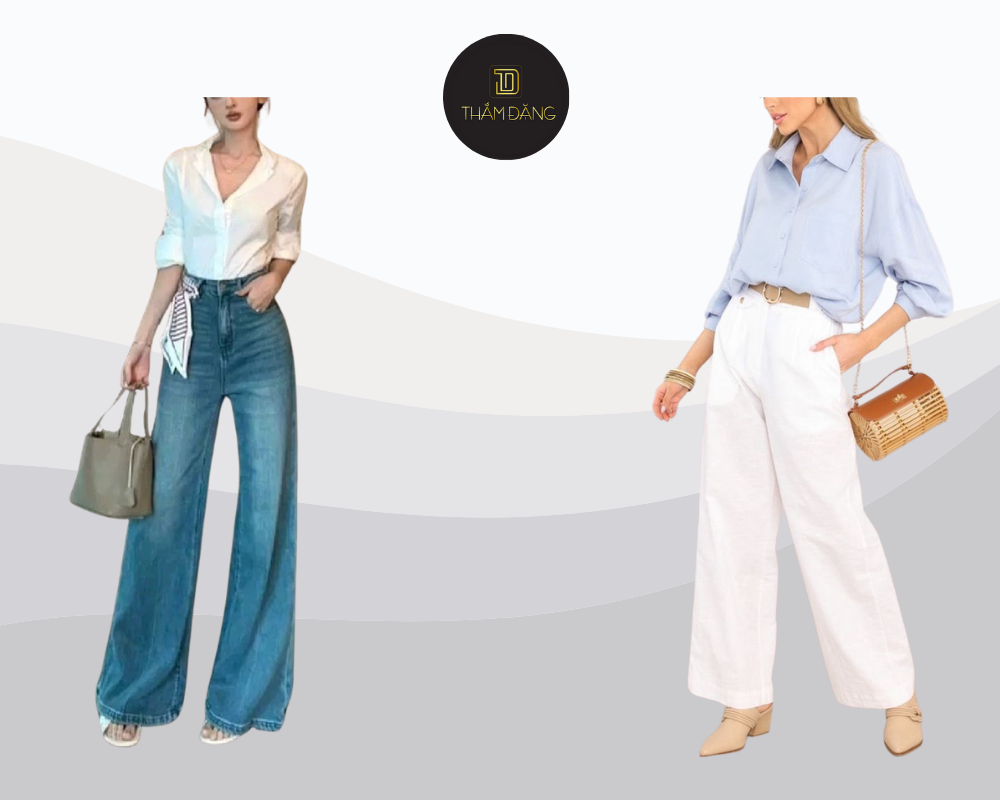 Làm mới style quần jean ống rộng nữ khi mix cùng áo sơ mi tôn dáng - thanh lịch và cá tính