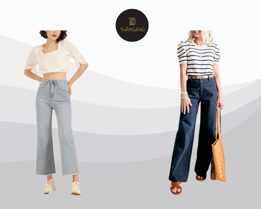 Set đồ quần jean ống rộng và áo tay bồng mang đến phong cách nữ tính, duyên dáng và đầy cá tính.