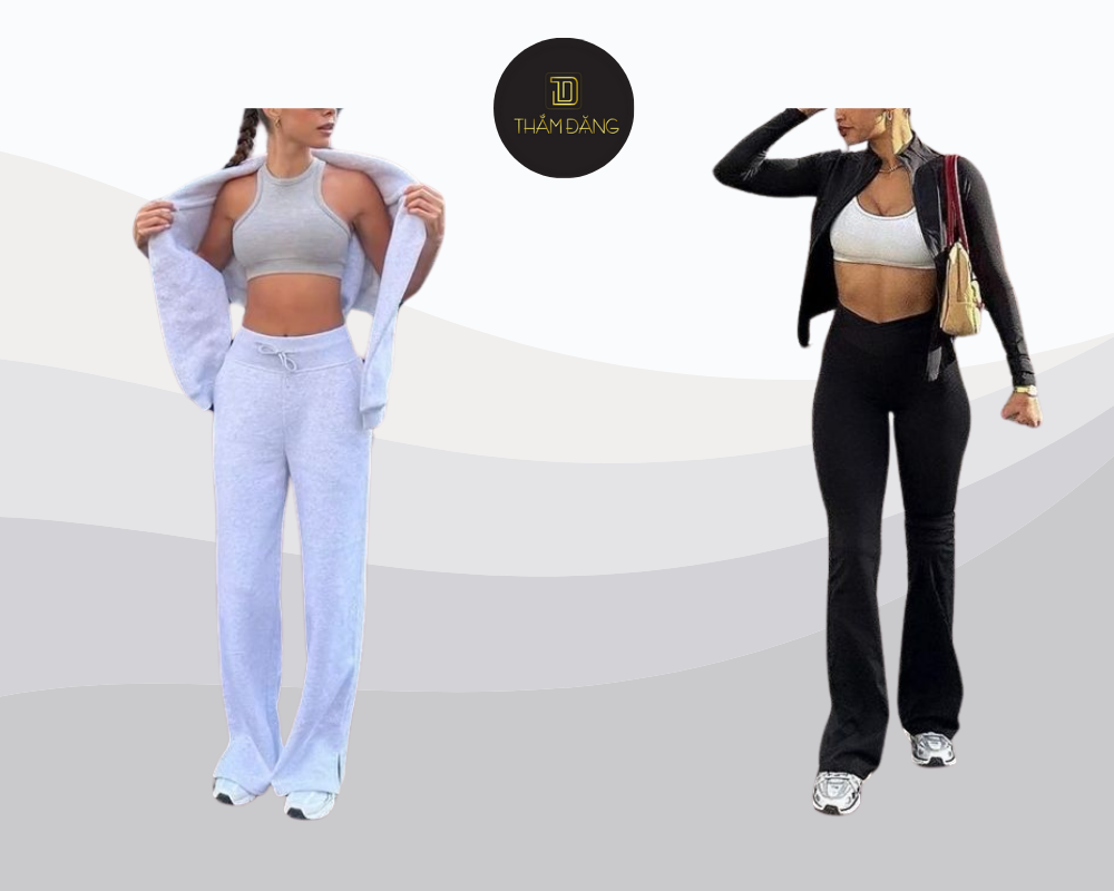 Set đồ quần jean ống rộng lưng cao và áo bra thể thao mang đến phong cách khỏe khoắn, sexy nhẹ nhàng đầy cá tính.