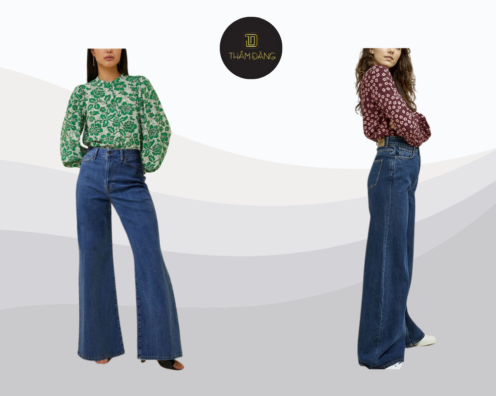 Phong cách retro cá tính với quần jean ống rộng và áo họa tiết vintage, mang đến sự tự do, hiện đại và đậm dấu ấn cá nhân.