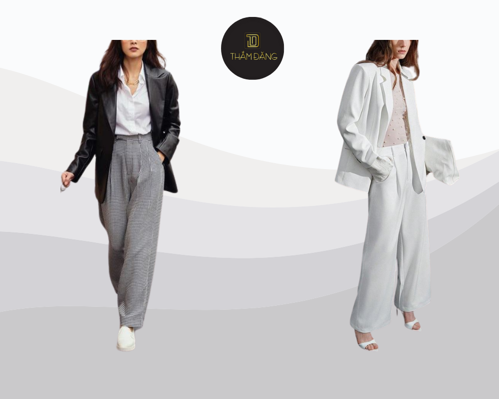 Mix cùng blazer - cách phối áo khoác với quần ống rộng cho phụ nữ hiện đại