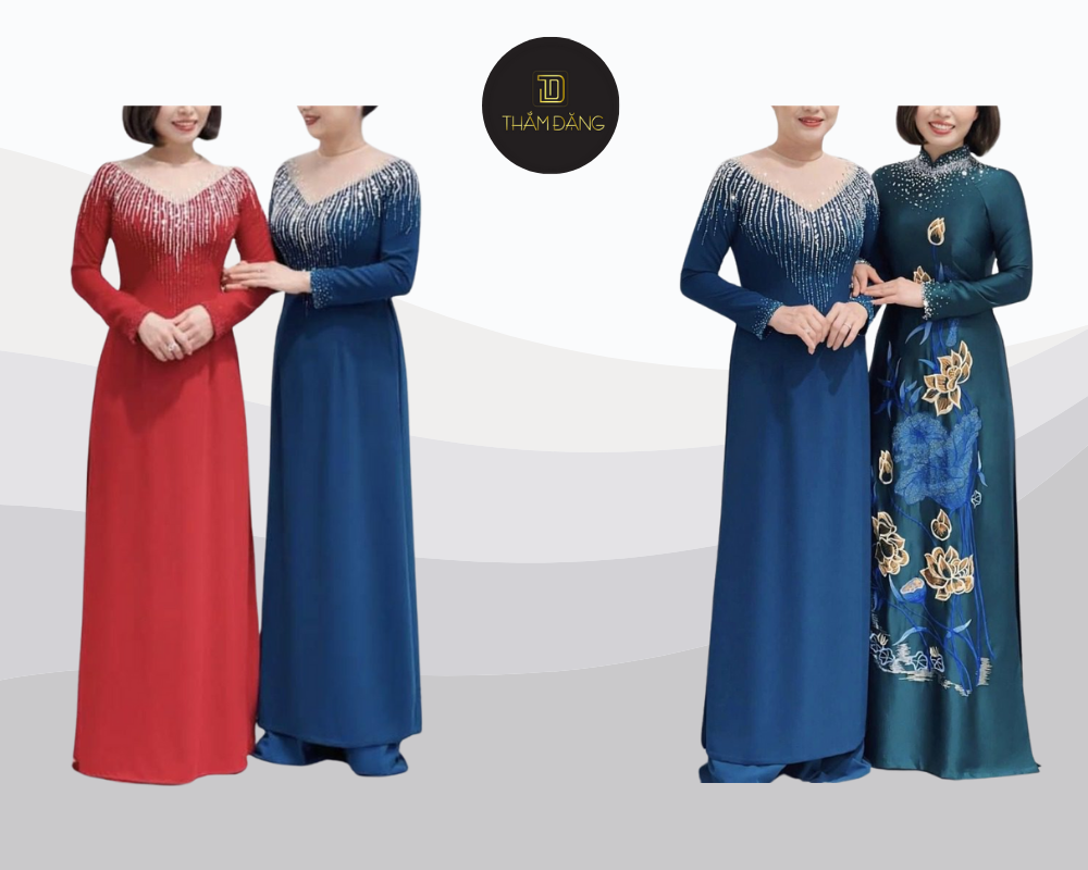 Áo dài truyền thống với gam màu trang nhã và chất liệu nhẹ nhàng là lựa chọn hoàn hảo cho mẹ cô dâu và mẹ chú rể trong ngày dạm ngõ.