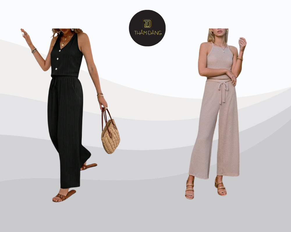 Set đồ thanh lịch với áo cổ yếm hở lưng và quần culotte ống rộng mang đến vẻ đẹp quyến rũ, hiện đại và thời thượng.