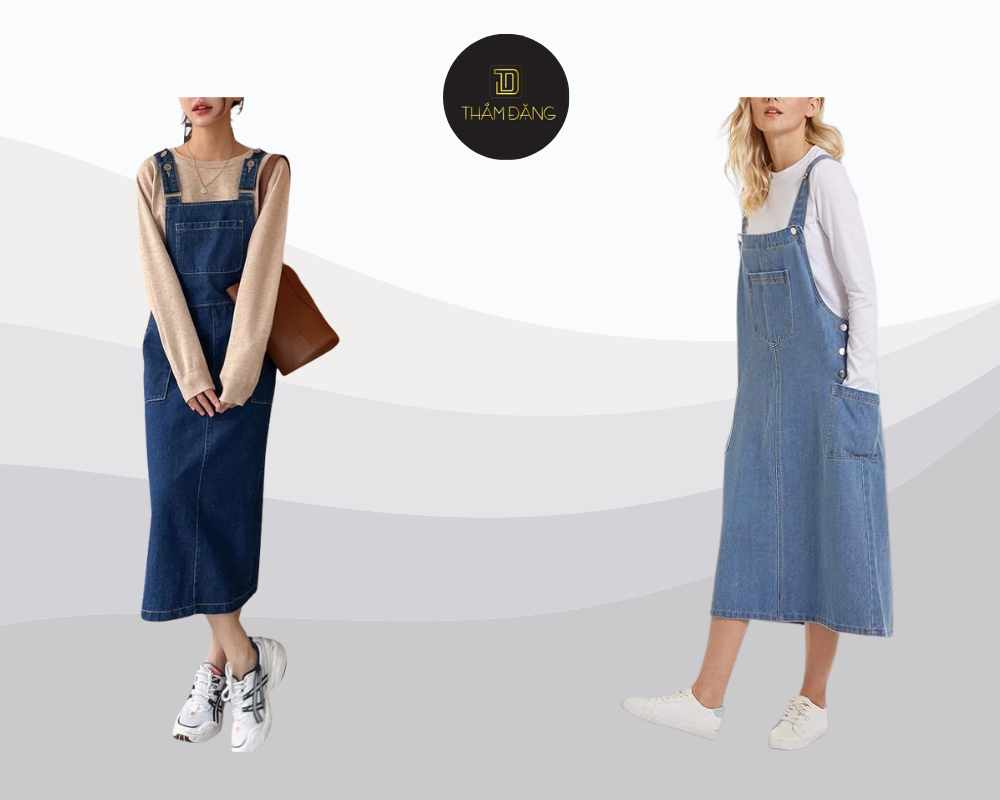 Set đồ yếm jean và áo tay dài pastel mang đến phong cách trẻ trung, ấm áp hoàn hảo cho những ngày xuân Đà Lạt.