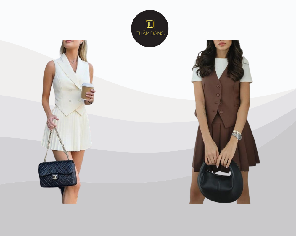 Set đồ vest cổ điển kết hợp chân váy ngắn mang đến vẻ đẹp thanh lịch, trẻ trung và hiện đại, lý tưởng cho những ngày hè tại Đà Lạt.