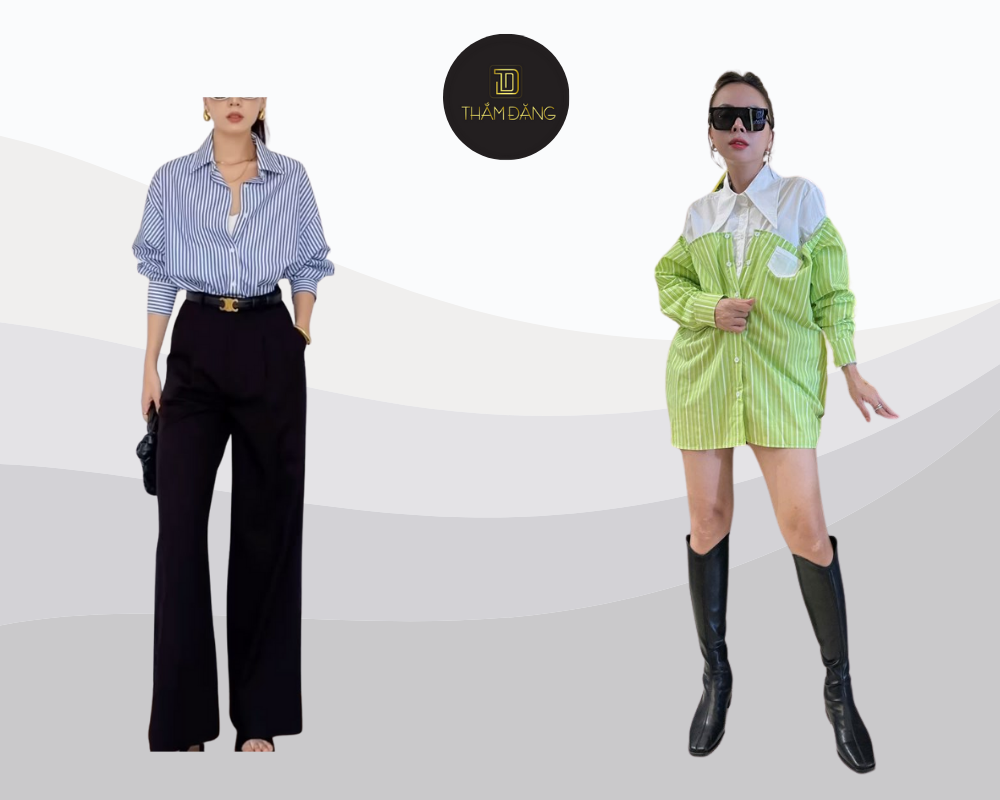 Set đồ sơ mi kẻ xanh oversize và quần short năng động cho hành trình khám phá Đà Lạt mát lành.
