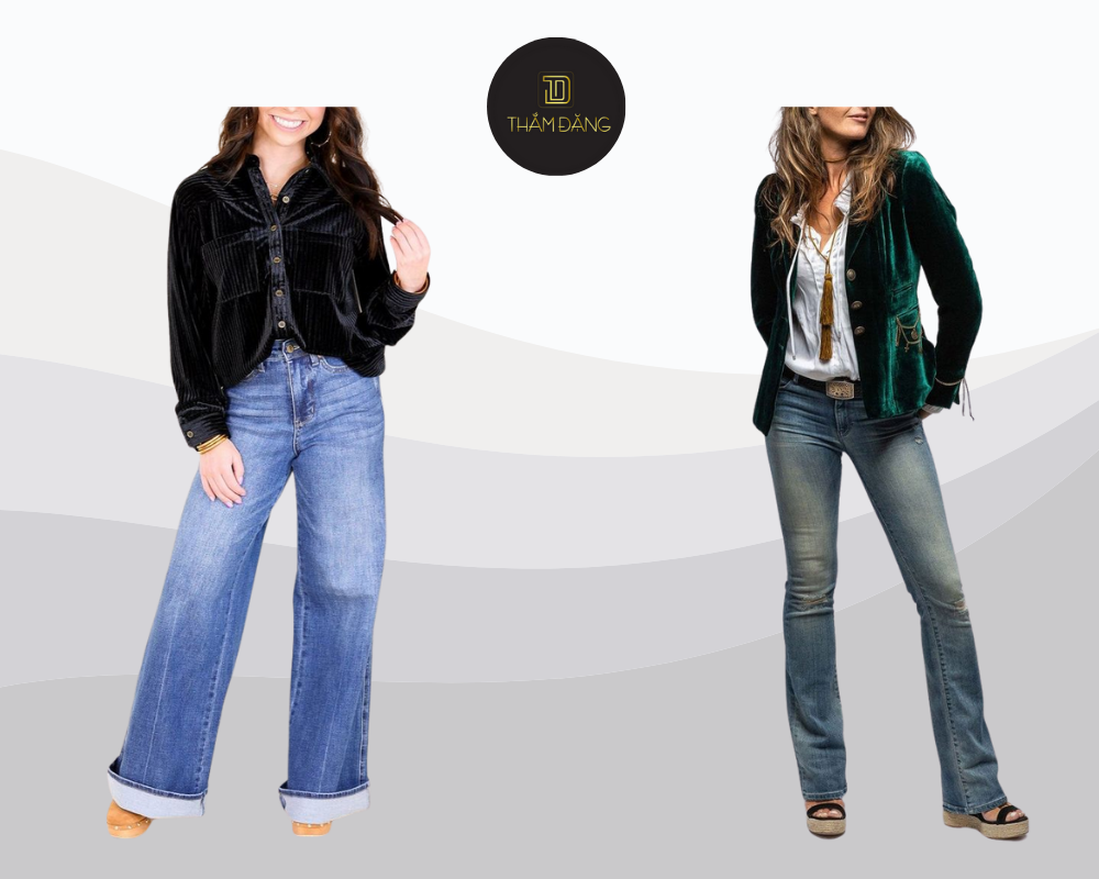Tinh tế và ấm áp dạo chơi Đà Lạt lạnh với áo khoác nhung sang trọng kết hợp jeans thanh lịch.