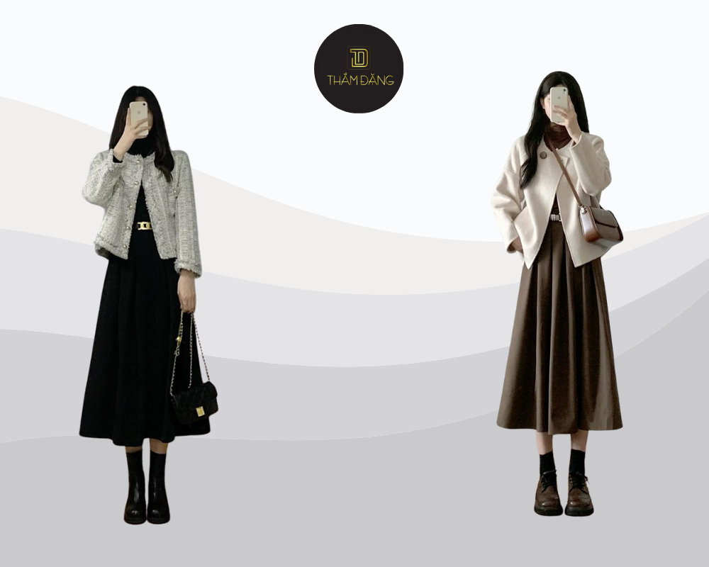 Thanh lịch và ấm áp với set đồ tweed phối áo len cao cổ cho những ngày đông Đà Lạt.
