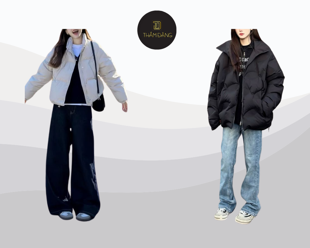 Ấm áp và thời trang cùng set áo phao phối jean cho những ngày đông se lạnh ở Đà Lạt.