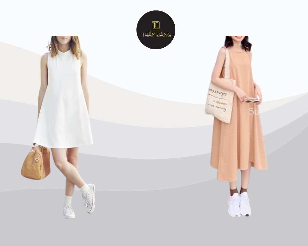 Đầm suông phối cùng sneakers mang đến vẻ nữ tính, năng động và thoải mái cho hành trình khám phá Nha Trang.