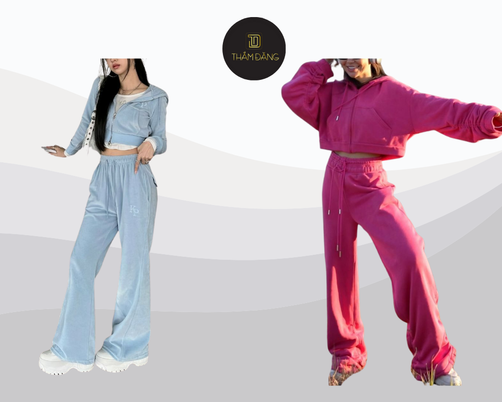 Cropped hoodie kết hợp quần thể thao tạo nên outfit năng động, cá tính và cực kỳ lý tưởng cho buổi sáng vận động hay những bức ảnh check-in thời thượng.