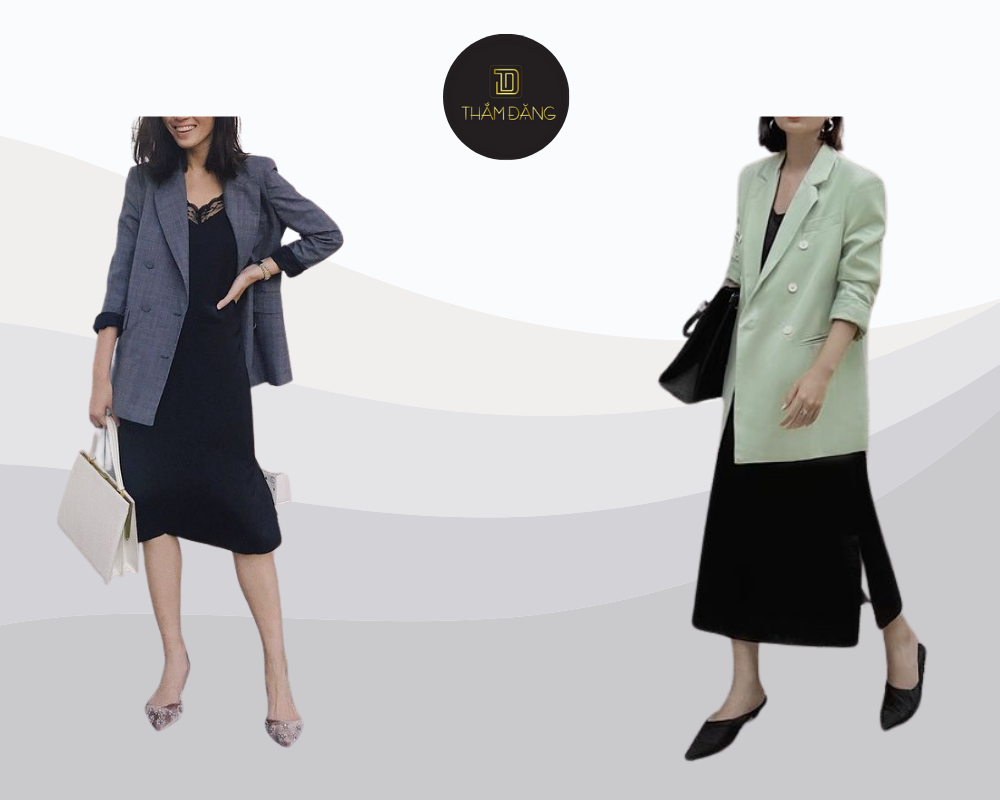 Outfit kết hợp đầm bodycon ôm dáng và blazer thanh lịch mang đến vẻ đẹp quyến rũ, sang trọng cho những buổi tối đặc biệt.