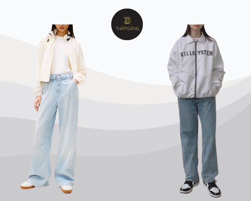 Áo khoác dù kết hợp quần jeans là lựa chọn lý tưởng cho những ngày Nha Trang trở gió, vừa chống mưa vừa giữ phong cách năng động.