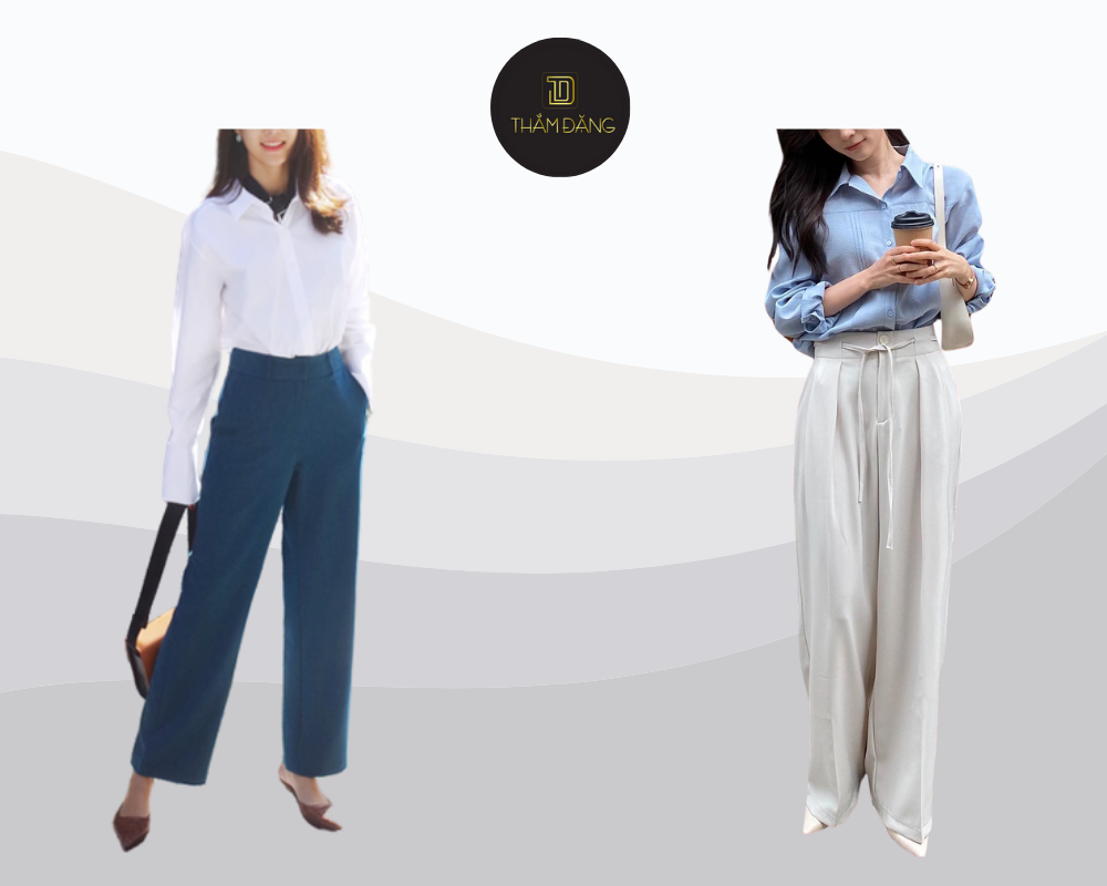 Set đồ phối áo sơ mi basic và quần ống rộng mang đến phong cách vừa thoải mái vừa thanh lịch cho môi trường công sở.