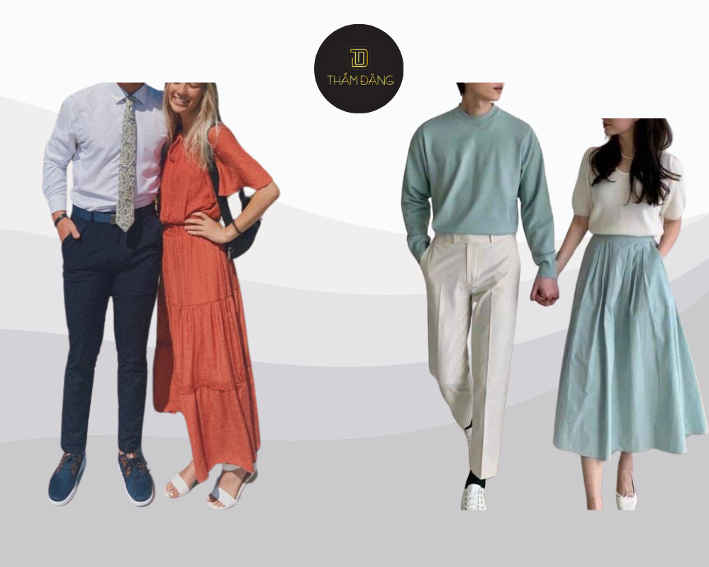 Gợi ý phối đồ kín đáo, trang nhã và ton-sur-ton cho cặp đôi khi tham quan đền chùa Thái Lan.