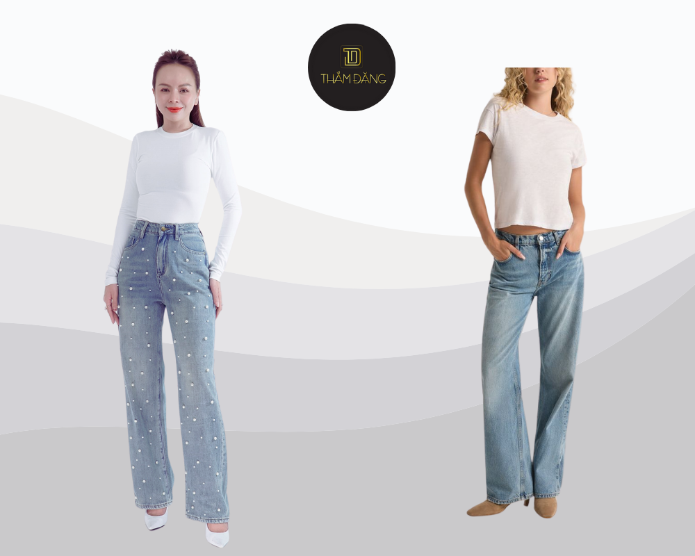 Set áo thun ivory và quần jean xanh mang đến vẻ ngoài trẻ trung, thanh lịch và dễ phối, hoàn hảo cho những buổi dạo phố hoặc gặp gỡ bạn bè.