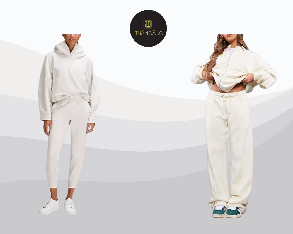 Set đồ áo hoodie ivory và quần jogger mang đến phong cách năng động, trẻ trung nhưng vẫn giữ được sự thanh lịch, hoàn hảo cho những ngày dạo phố hay du lịch.