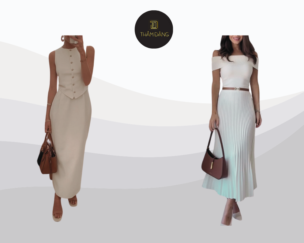Outfit ton-sur-ton ivory mang đến vẻ đẹp sang trọng và tinh tế, hoàn hảo cho các sự kiện quan trọng và giúp tôn dáng hiệu quả.