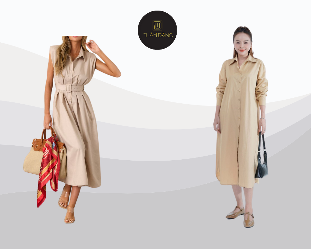 Đầm liền màu be mang đến vẻ đẹp thanh lịch, tinh tế và dễ dàng kết hợp cho nhiều dịp.