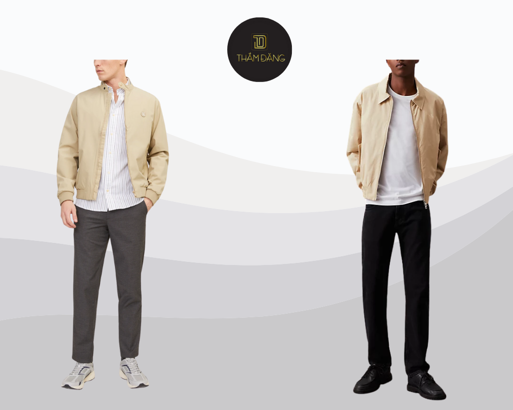Phong cách trẻ trung và sang trọng cho quý ông với bomber be phối quần tây lịch lãm.