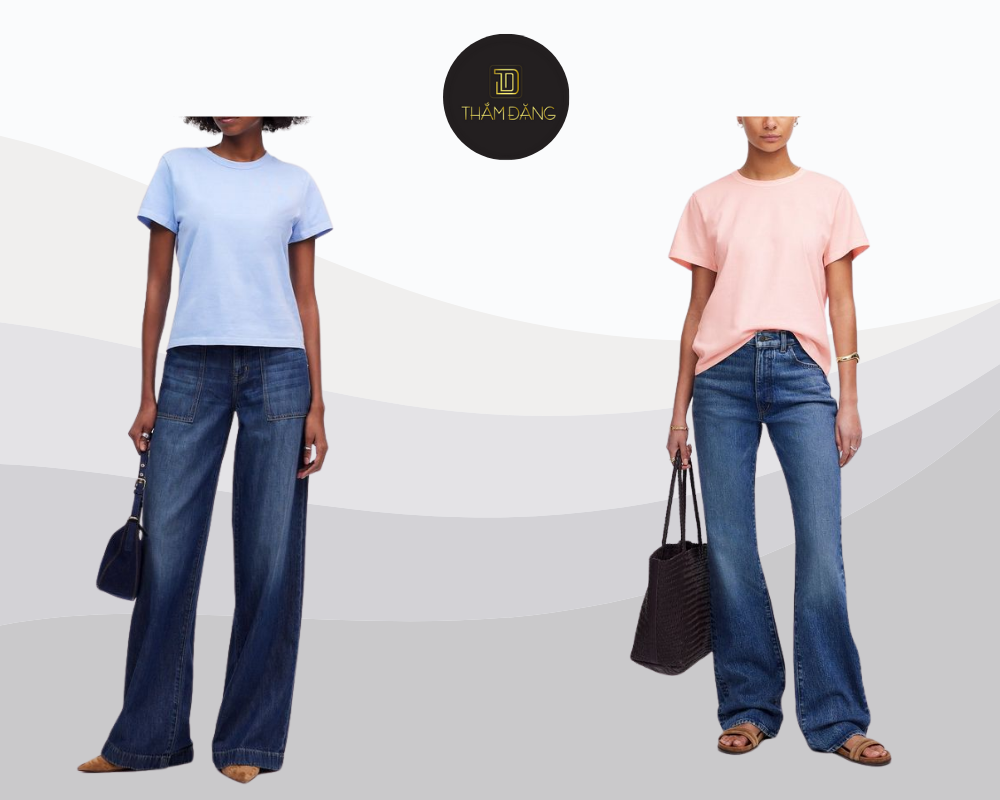 Outfit pastel kết hợp quần jean màu chàm mang đến vẻ ngoài tươi mới, năng động và tinh tế cho mùa xuân hè.