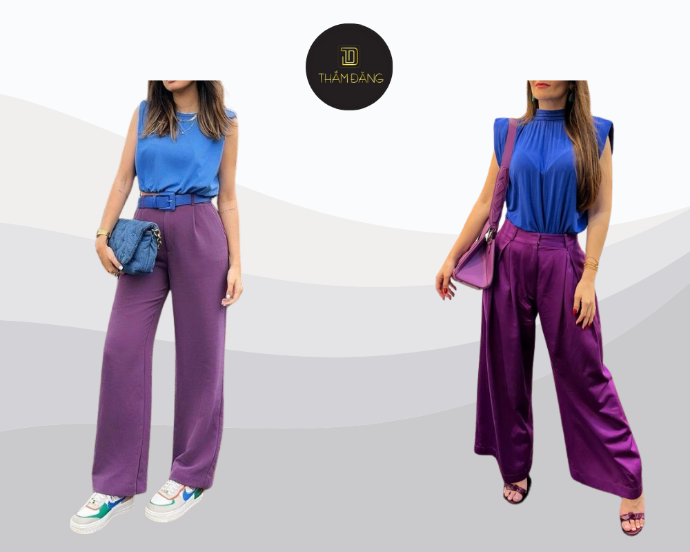 Set đồ màu chàm và tím lilac tạo nên vẻ đẹp tinh tế, sang trọng và đầy thời thượng.