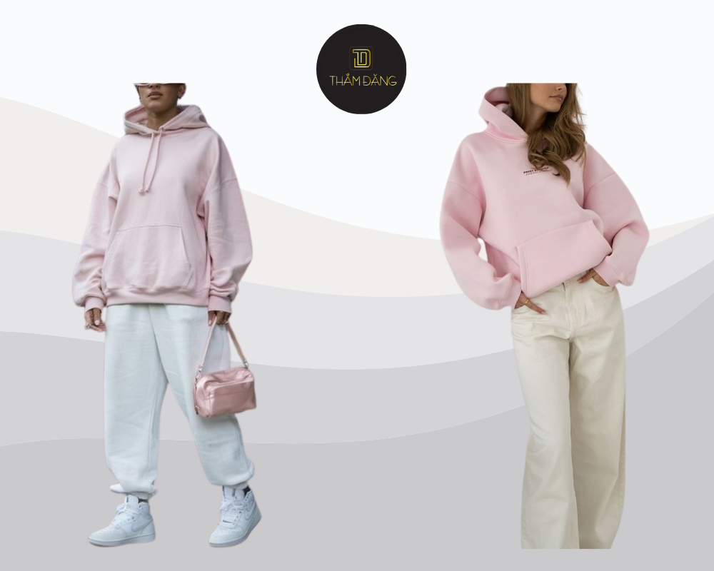Set đồ hoodie hồng vỏ đỗ và quần jogger trắng mang đến vẻ ngoài năng động, nữ tính và thoải mái cho mọi hoạt động ngoài trời.