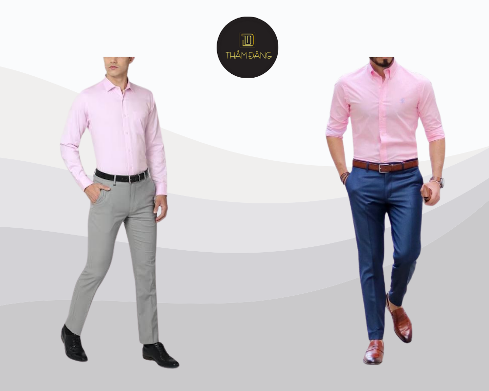 Set đồ công sở lịch lãm với áo sơ mi hồng vỏ đỗ và quần tây ôm vừa mang đến phong cách thanh lịch và tinh tế.