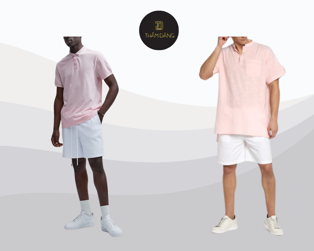 Set đồ áo polo hồng và quần short trắng giúp bạn nổi bật với phong cách trẻ trung, năng động và thoải mái cho mùa hè.