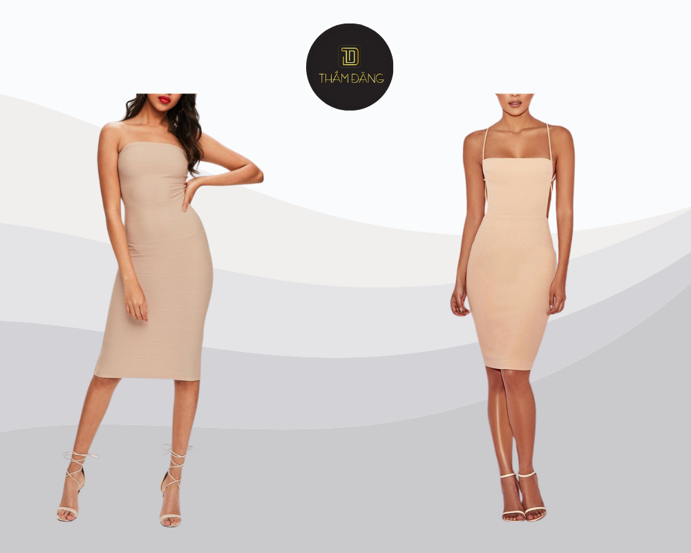 Thanh lịch và quyến rũ, đầm ôm nude kết hợp phụ kiện metallic là lựa chọn hoàn hảo cho những dịp đặc biệt.