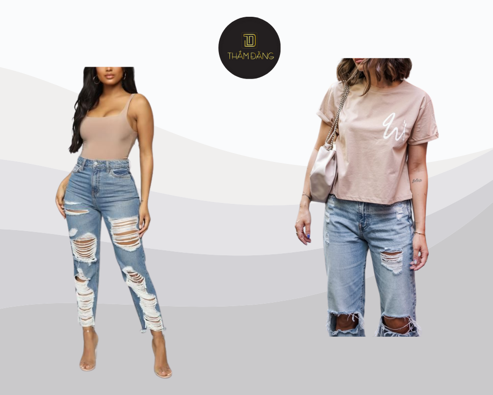 Trẻ trung và thời thượng cho cuối tuần với áo thun nude phối quần jeans rách, thêm phụ kiện là chuẩn năng động xuống phố.