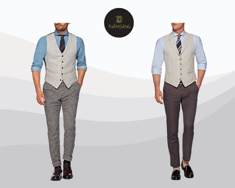 Set đồ kết hợp áo sơ mi xanh dương nhạt và blazer nude mang đến vẻ ngoài trẻ trung, lịch sự và thanh lịch, hoàn hảo cho các dịp công sở hay gặp gỡ bạn bè.