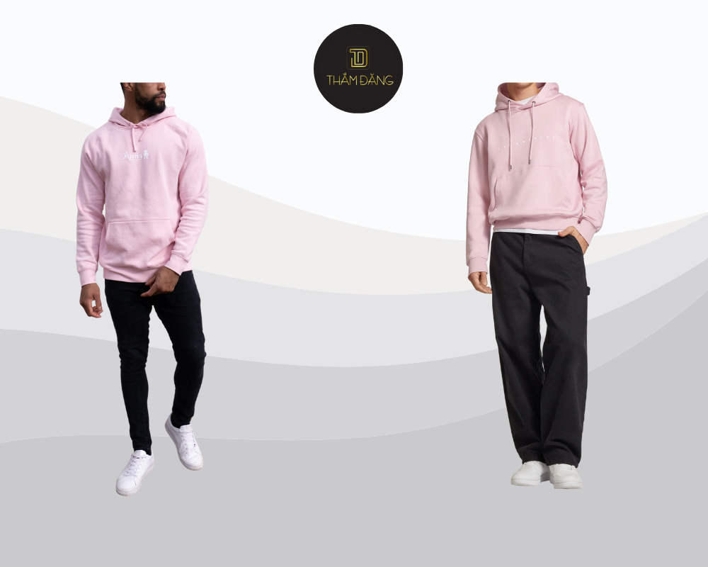 Set đồ hoodie pastel và quần jeans tối tạo phong cách street style năng động, trẻ trung và dễ chịu.