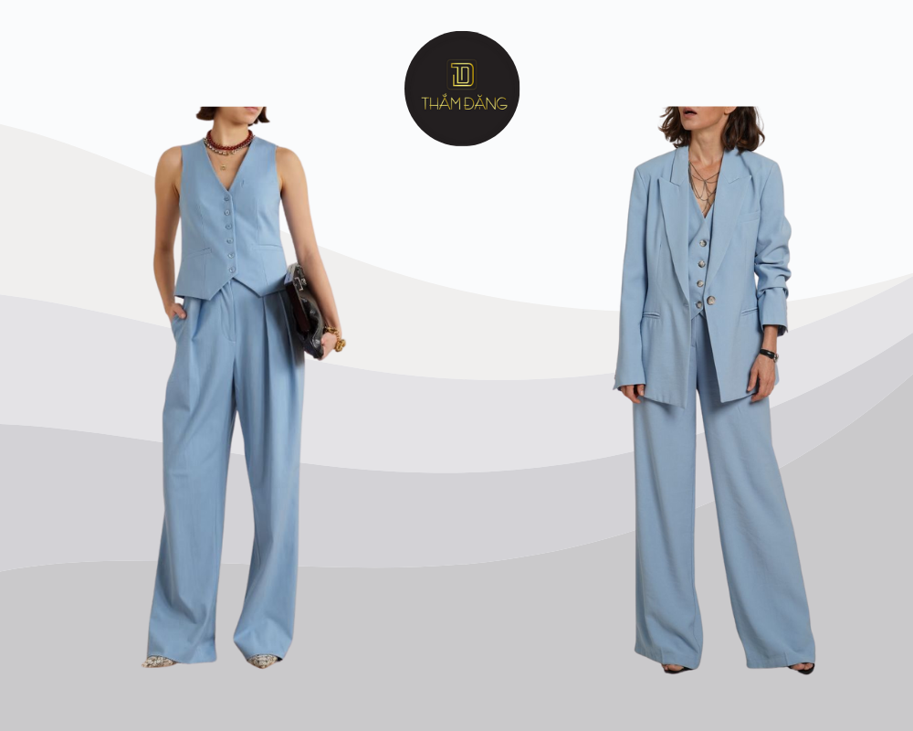 Bộ suit tone sur tone thiên thanh mang đến vẻ ngoài quyền lực, tự tin và thời thượng cho những sự kiện quan trọng hoặc công sở chuyên nghiệp.