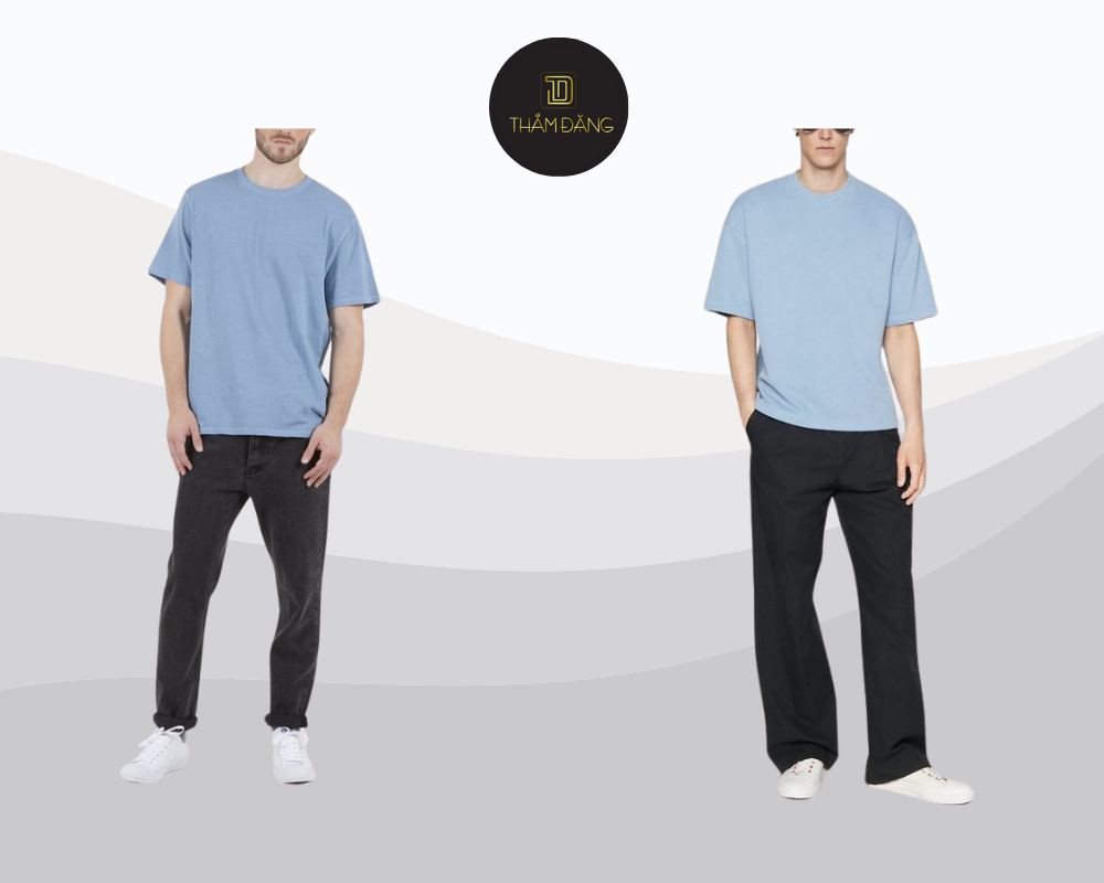 Áo thun thiên thanh phối quần jeans đen mang đến vẻ ngoài trẻ trung, năng động và cá tính cho phái mạnh trong những dịp dạo phố hay tụ tập bạn bè.